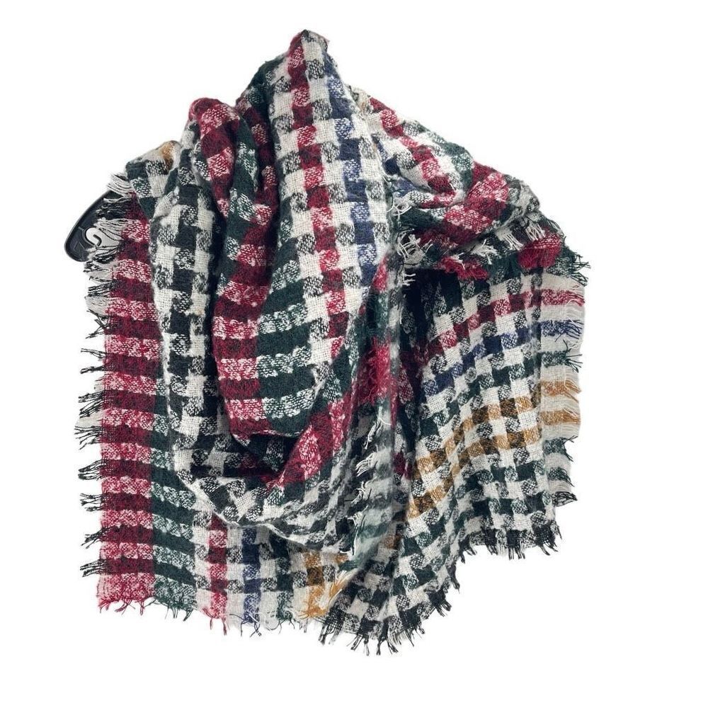Women’s Funky Plaid Fringe Blanket Scarf Multicolor 52” x 54”